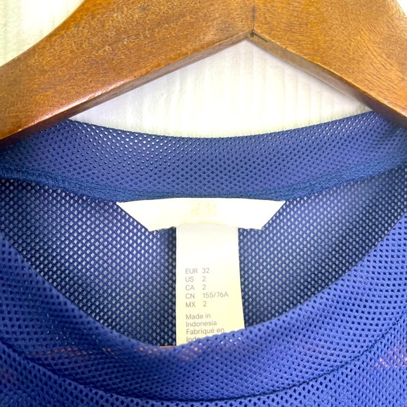 H&M - Dark Blue Crewneck Mesh Short Sleeve See Thru Midi Dress Size 2 - Picture 8 of 9